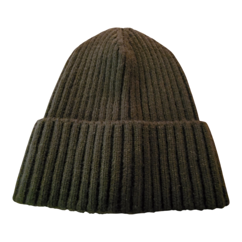 Ribbed Knit Beanie Green Olive Sweater Hat Cuffed